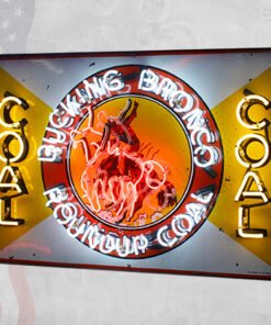 Vintage Bucking Bronco RoundUp Coal Neon Sign